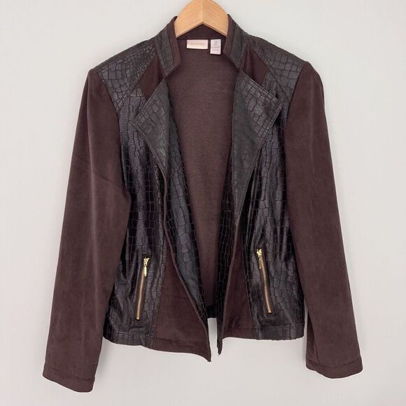 Chico’s Size 0 (XS) Brown Faux Crocodile Faux Suede Open Front‎ Cardigan Jacket - Picture 1 of 5